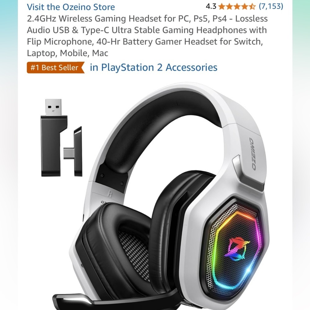 ONIKUMA Wireless Gaming Headset with RGB Lights